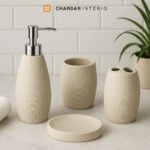 NCPBA 901 – Premium 4-Piece Beige Stone Polyresin Bathroom Accessory Set