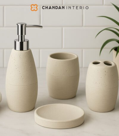 NCPBA 901 – Premium 4-Piece Beige Stone Polyresin Bathroom Accessory Set
