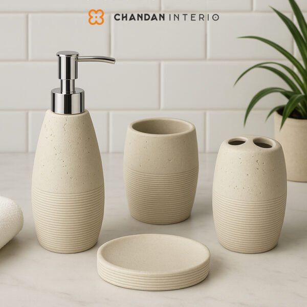 NCPBA 901 – Premium 4-Piece Beige Stone Polyresin Bathroom Accessory Set