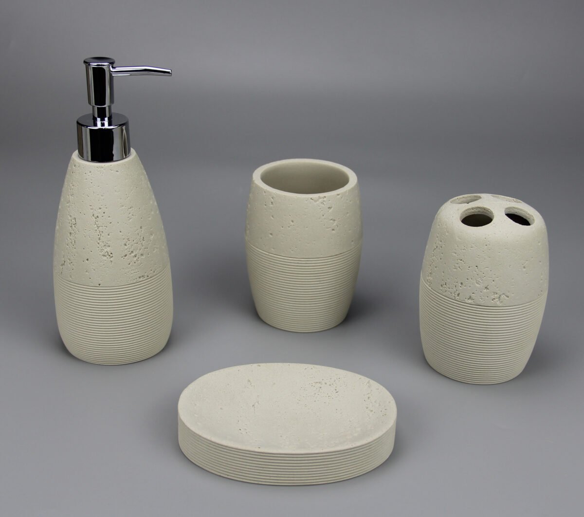 NCPBA 901 – Premium 4-Piece Beige Stone Polyresin Bathroom Accessory Set